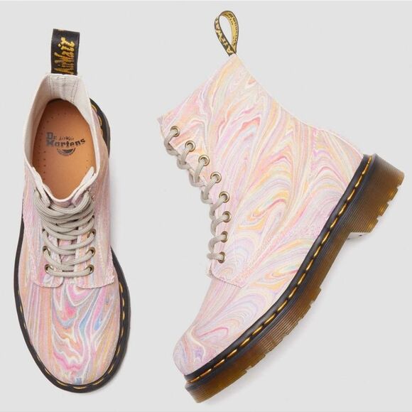 🩵NIB Dr. Martens Pink & Orange Pascal Marbled Suede Boots Size 8 - Picture 13 of 15